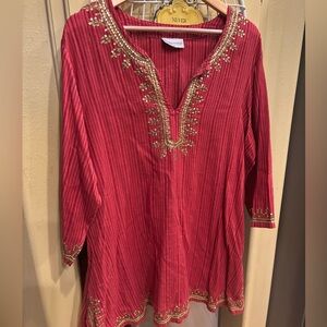 Soft Surroundings Red Tunic with Gold Embroidery